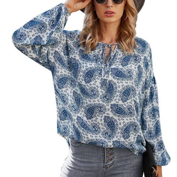 

women's blouses & shirts spring/summer 2021 bohemian thin long sleeve retro print, White