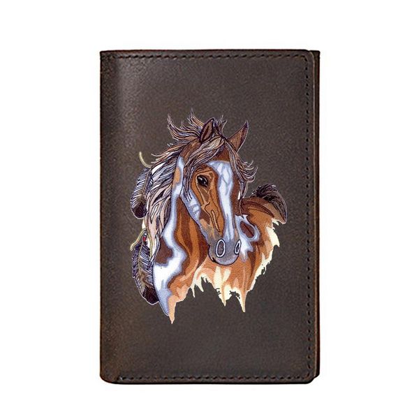 

wallets men wallet genuine leather vintage native americans horse printing card holders women slim mini short purse, Red;black