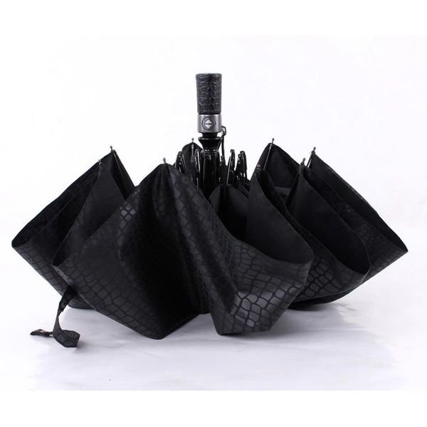 

umbrellas automatic umbrella three folding business with crocodile pattern rain for men women windproof male parasol