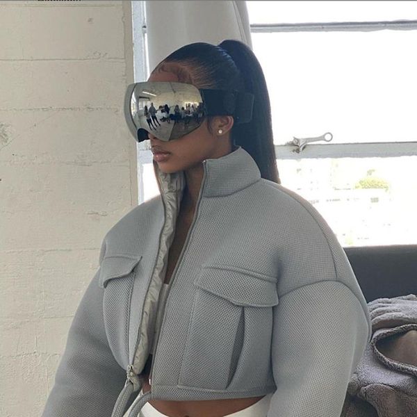 

women's jackets mesh plaid autumn spring coat women trend turtleneck zipper pocket crop jacket solid slim drawstring female outerwear, Black;brown