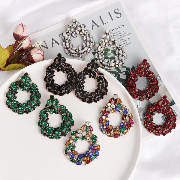 Orecchini pendenti in cristallo multicolore Boho Grandi orecchini pendenti alla moda Dichiarazione del partito delle donne Commercio all'ingrosso di gioielli in vetro