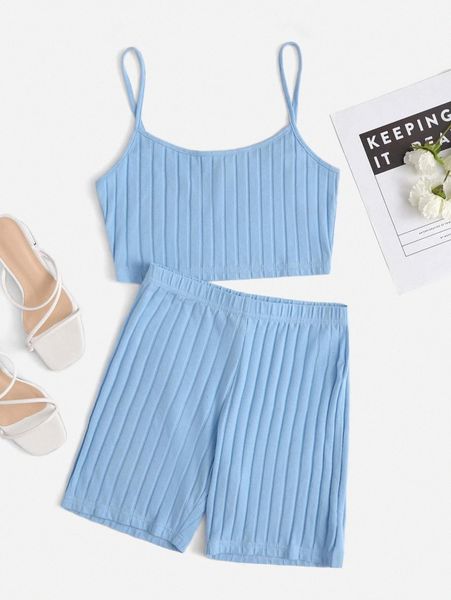 

ribbed cropped cami & biker shorts set n9iy#, White