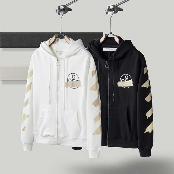 

hoodiesoff ow white gilded tape arrow men's and women's hooded cardigan, Black