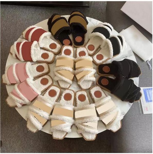 

2022 fashion women slides woody muller flat slippers winter fluffy furry slippers warm comfortable fuzzy girl flip flops 35-42, Black