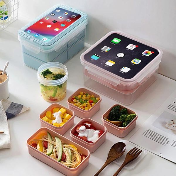 

dinnerware sets guret 6 in 1 microwave lunch box set portable bento for kids independent lattice leak-proof storage container picnic