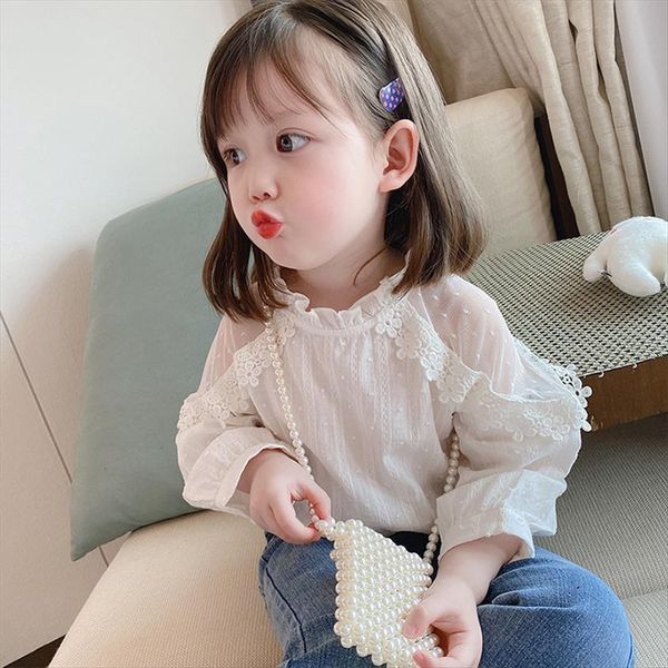 

girls autumn products children korean style shirt lace white puff long sleeve girl clothes, White;black