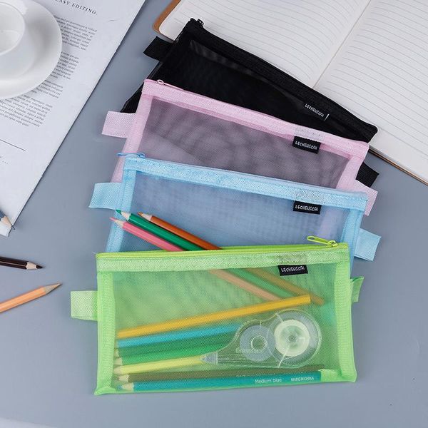 

storage bags simple transparent mesh cosmetic bag travel pouch pencil case 1pc