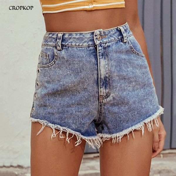 

womans shorts summer high waist casual loose slim mini short jeans side hole blue denim 2021 trendy clothes for women women's, White;black