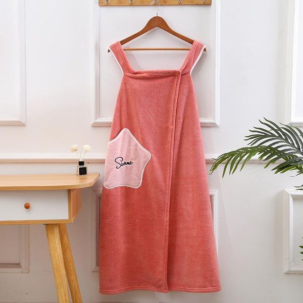 

towel wearable bath with pocket coral fleece women bathrobe soft absorbent robe quick-dry beach sauna home textiles