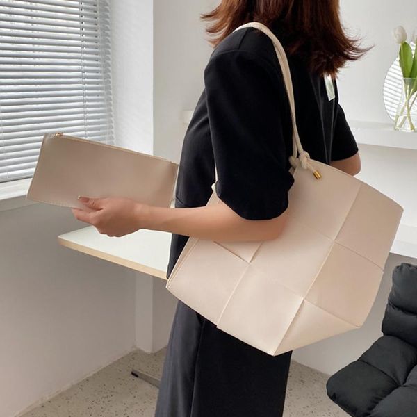 

evening bags brand design woven tote for women casual pu solid shoulder bag ladies handbags large capacity female travel shopping