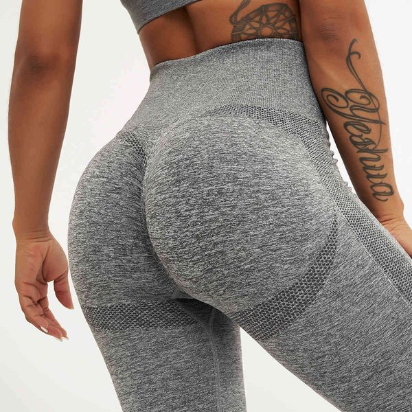 

net red seamless peach hip yoga pants fitness pants elastic tight leggings suit, Gray