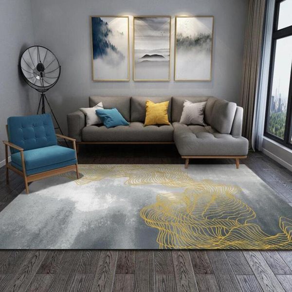 

fashionable modern chinese gray and white ink golden curve strips living room bedroom kitchen bedside carpet floor mats carpets