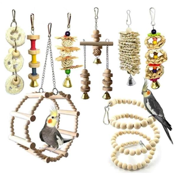 

other bird supplies 8pcs wooden parrots pet toys set ladder