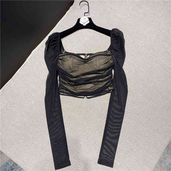 

spring arrivals solid long sleeve square collar pleated high waist skirt fashion women two piece set mz896 210525, White