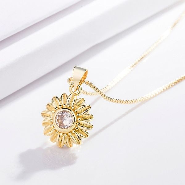 

diamond flower daisy necklace pendant rose gold chain women fashion jewelry, Silver