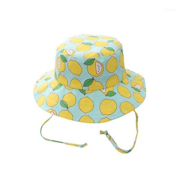

lemon print baby hat cartoon cotton bucket kids summer sun cap toddler boys girls1, Yellow