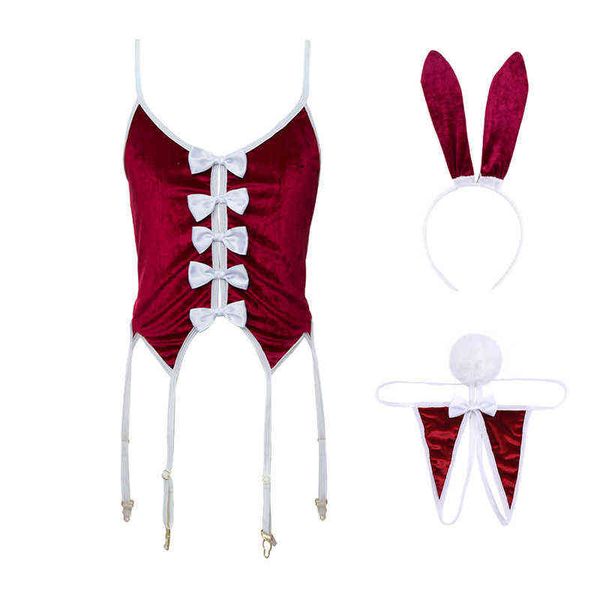 

nxy sets gold velvet bunny catwoman uniform seductive open shift women underwear 220120, Red;black