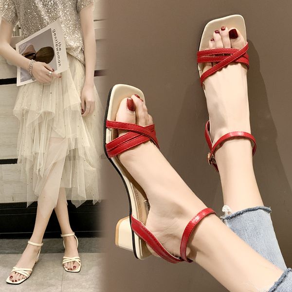 

sandals womens summer heel cross belt fairy womens feeling high heel shoes womens middle heel increased wear-resistant, Black