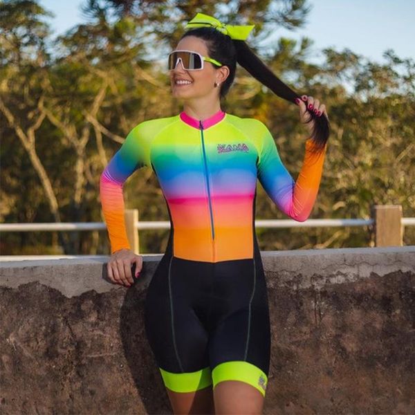 

racing sets xama cycling triathlon suit women professional jumpsuit team skinsuit long sleeve tight bike clothing trisuit set cycle, Black;blue