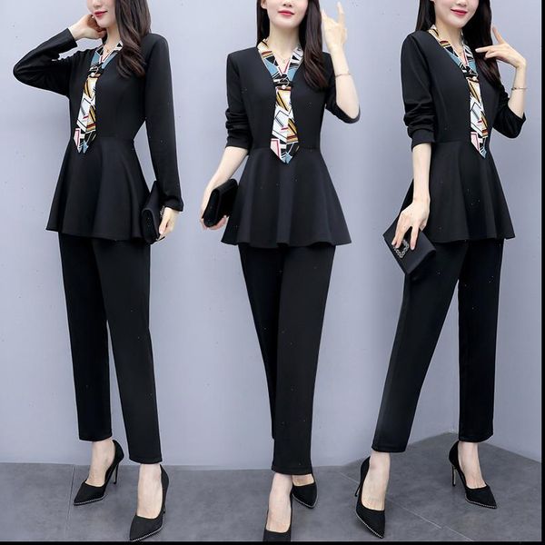 

l 5xl black autumn two womens tracksuits piece sets outfits plus size long sleeve tunics and pants suits elegant, Gray