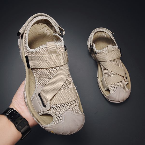 

2021 fashion summer women mens sandals black beige mesh leather sandy beach sandal men shoes size eur 38-44 code: 93-1801