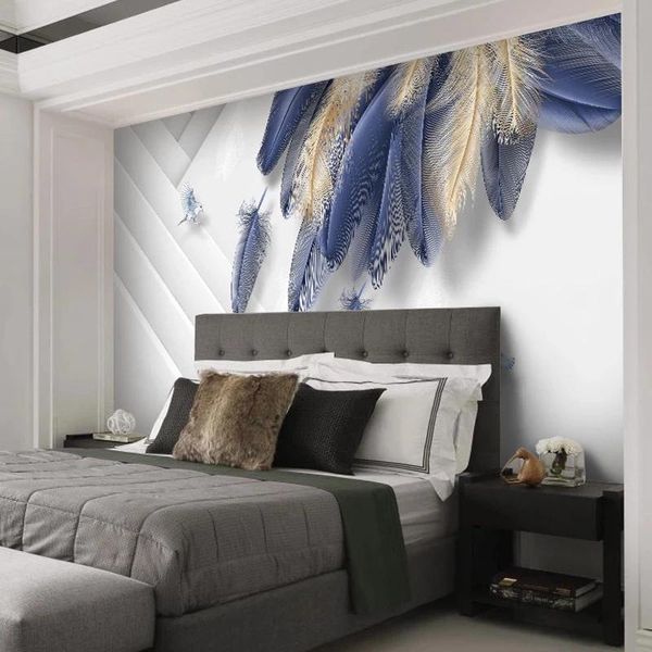 

wallpapers custom 3d self adhesive wallpaper modern fashion golden blue feather geometric living room tv backdrop wall mural waterproof