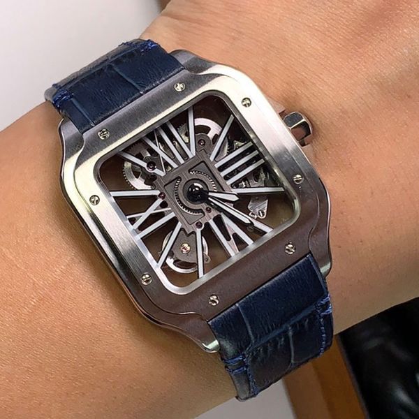 Часы серии Cartiar Мужские автоматические полые механические часы с сапфировым стеклом 39,8 мм Деловые наручные часы с двойной складной застежкой Montre De Luxe