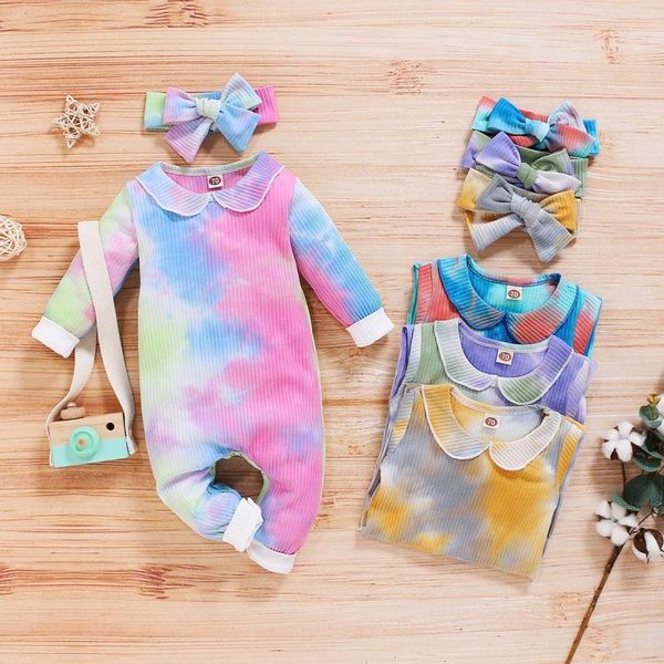 

clothing sets 2021 cotton baby suit girl infant long sleeve print bodysuit+headband born romper set, White