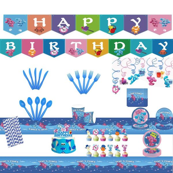 

disposable dinnerware blue spotted dog kids favor birthday baby shower party decoration paper cup plate napkin flag puppy tableware set