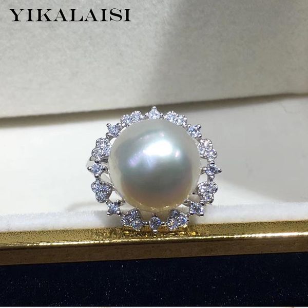 

cluster rings yikalaisi 925 sterling silver jewelry pearl 2021 fine natural 11-12mm for women wholesale, Golden;silver