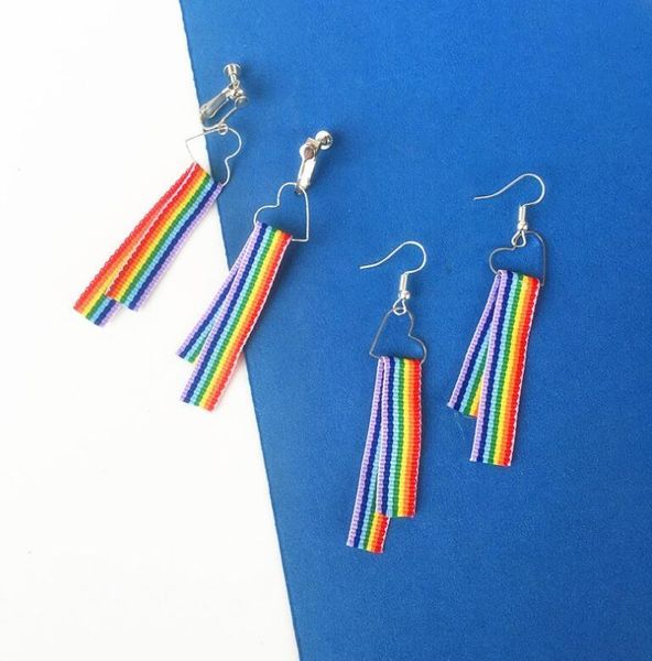 

dangle & chandelier rainbow love heart earrings, Silver