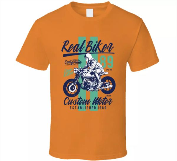 

real biker est 89 motorcycle adventure vintage sports challenge men's t-shirt, White;black