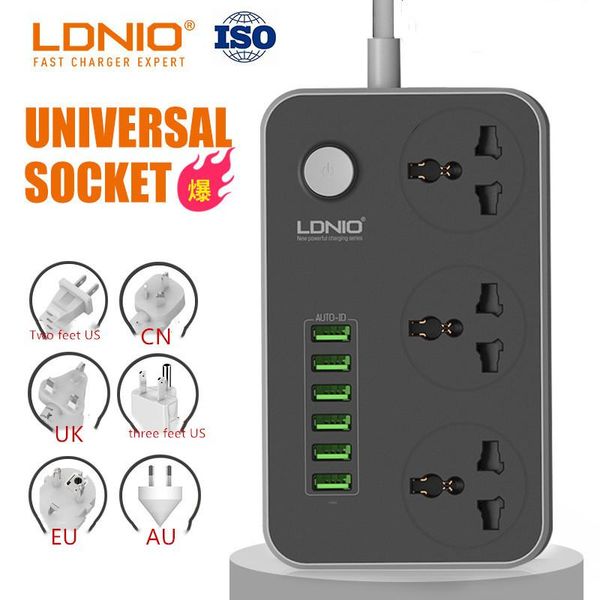 

smart power plugs eu/us ldnio strip switch 2m cable universal outlets 6 usb 3 sockets standard plug electrical extension cord socket network