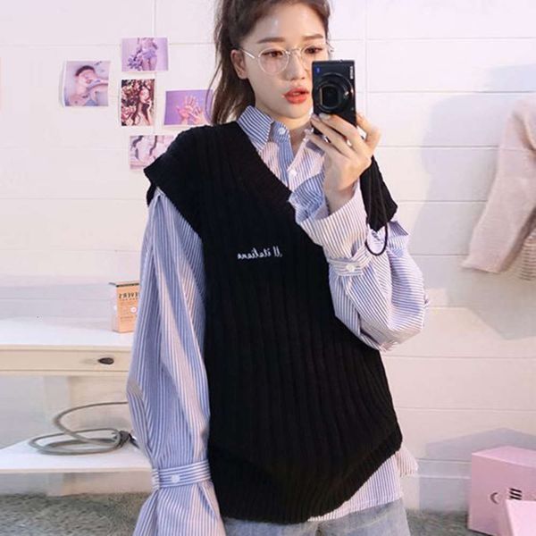 

autumn fashion v-neck casual knitted wool embroidered letter vest, White