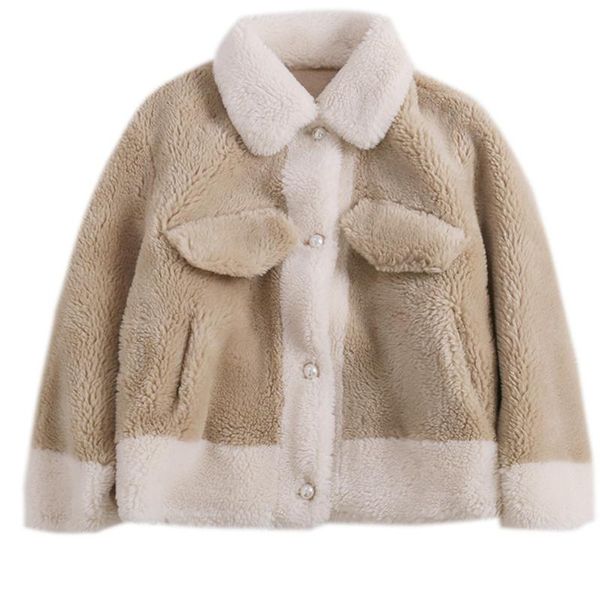 

women's fur & faux women winter street style casual plus size short pearl buckle loose coat ladies fashion keep warm parkas outerwear z, Black