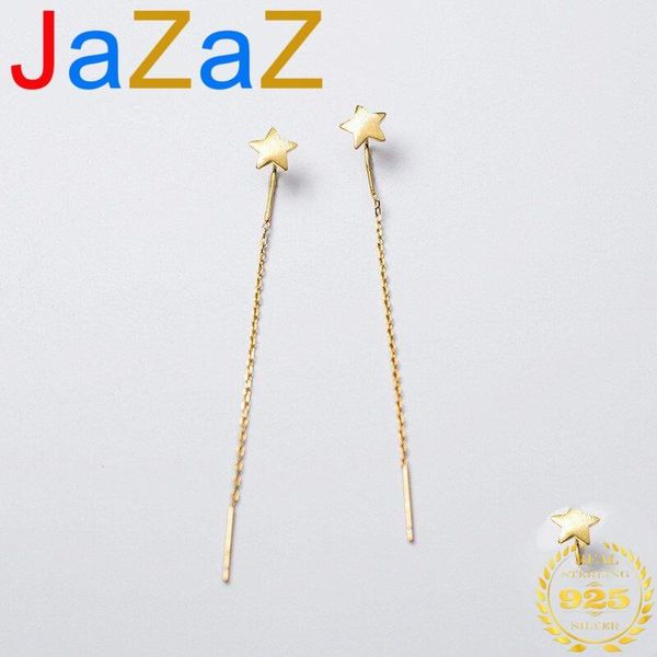 

dangle & chandelier a00126 jazaz real 925 sterling silver long ear line golden sweet star chain drop earrings for fashion women party jewelr