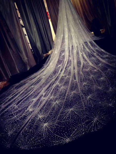 

bridal veils women mesh ultra-long trailing cathedral wedding veil romantic luxury shimmer starry sky sequins stamping accessories, Black