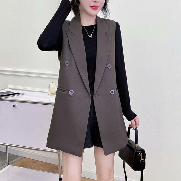 

women's vests women 2021 spring autumn classic long vest female elegant suit office lady sleeveless jackets slim waistcoat outerwear h1, Black;white
