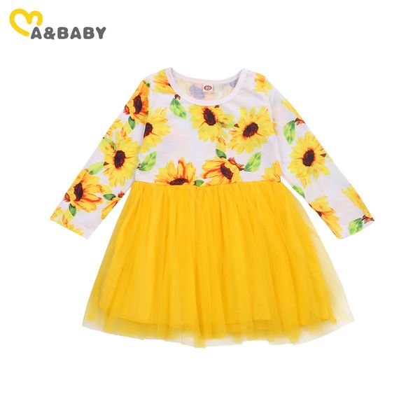 18m-5y primavera outono criança bebê garoto meninas flor vestido girassol manga longa tule tutu vestidos para 210515