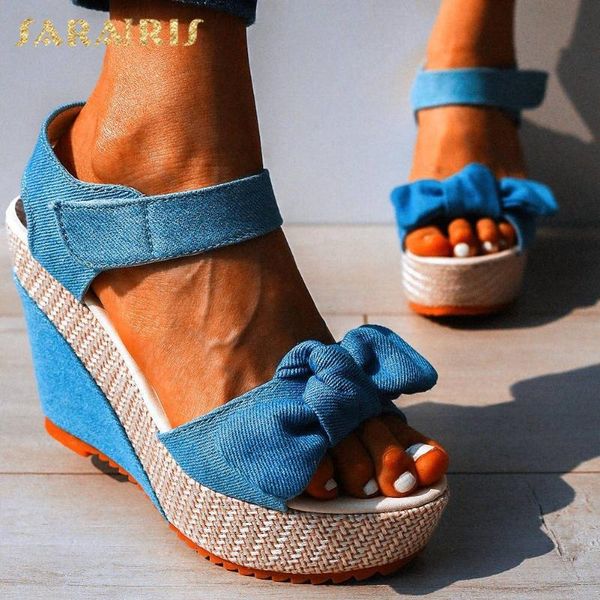 

sandals comfy for walking high heels drop ship sweet bow denim leisure wedges female summer platform shoes women, Black