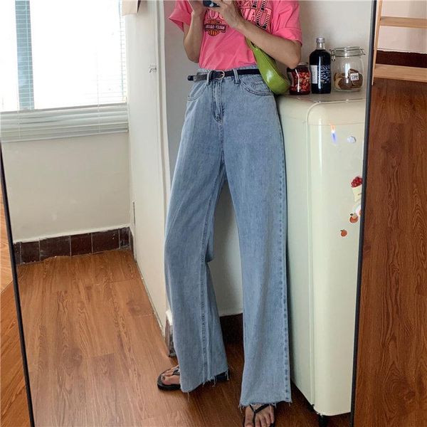 

women's jeans alien kitty light washed loose stylish women 2021 all match large size cowboy thin streetwear denim wide leg trousers, Blue