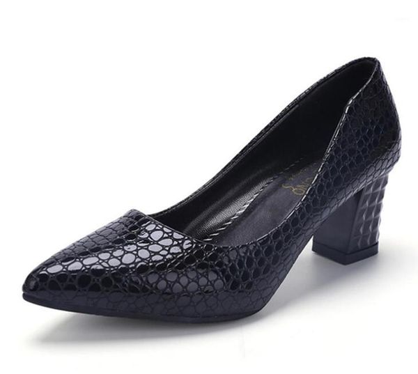 

dress shoes autumn pointed ladies high heels shallow mouth professional large size thick with single female 6cm, Black