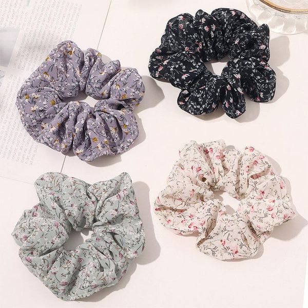 

neck ties chiffon holder hair tie floral scrunchies soft flower print rope elastic rubber band sweet accessories, Blue;purple