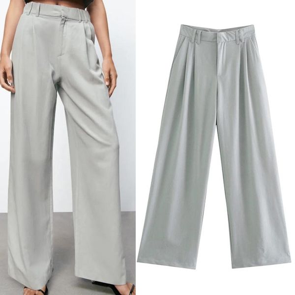

women's pants & capris summer spring autumn casual long wide leg solid grey zipper style comfortable trousers with pockets office ladie, Black;white