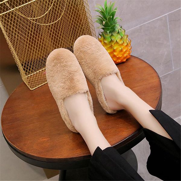 

slippers 2021 winter warm women's shoes short velvet peas size 35-40, Black