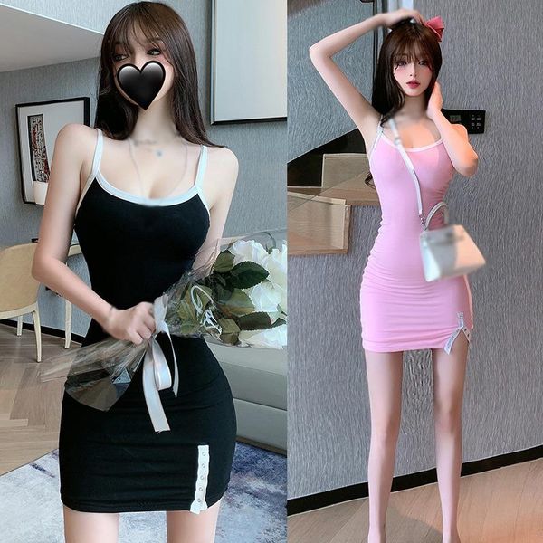 

women's patchwork slim backless sleeveless dresses 2021 casual, Black;gray