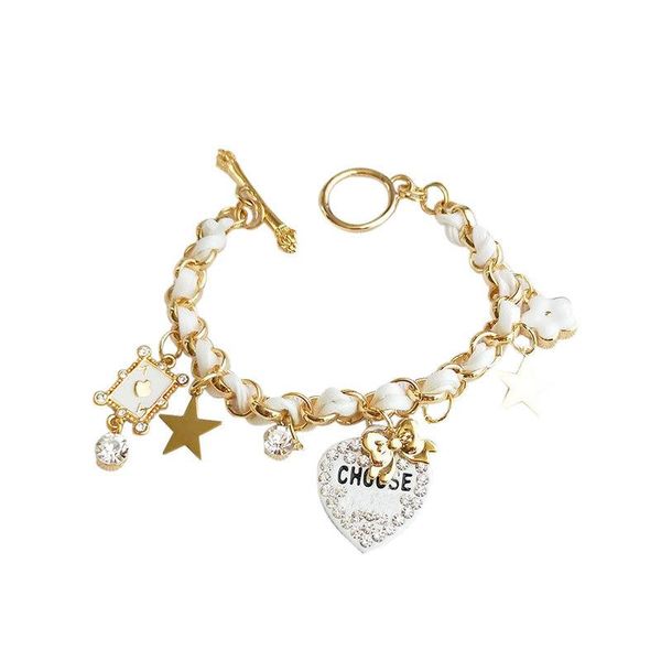 

gold stainless steel bracelets luxury women bangles heart forever love pentagram bracelet for famous jewelry link, chain, Black