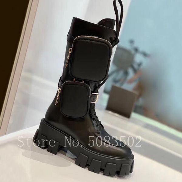 

boots thick bottom long women lace up 2021 est metal decoration motorcycle zipper knee high, Black