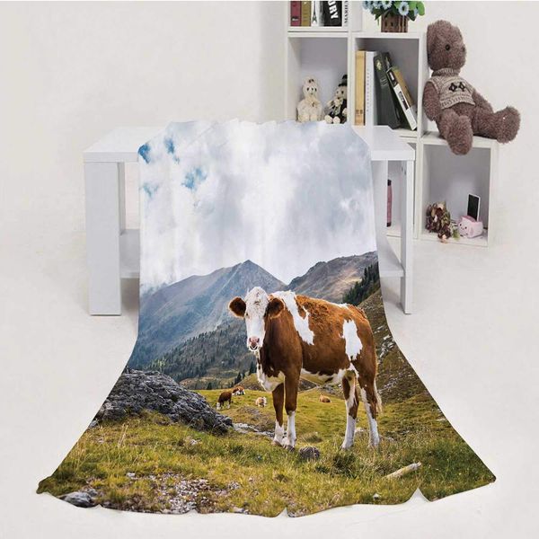 

cow in mountains,flannel blanket super soft m cozy bed blanket weight sofa throw blanket 60''x80''(wxl)