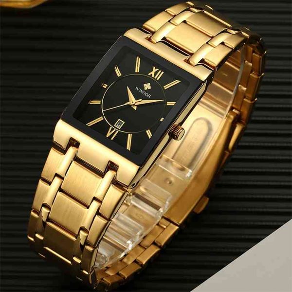 Herrenuhren Top-Marke Luxus WWOOR Business Gold Square Uhr Männer Edelstahl Männliche Armbanduhr Herren Goldene Uhren Männer 210527